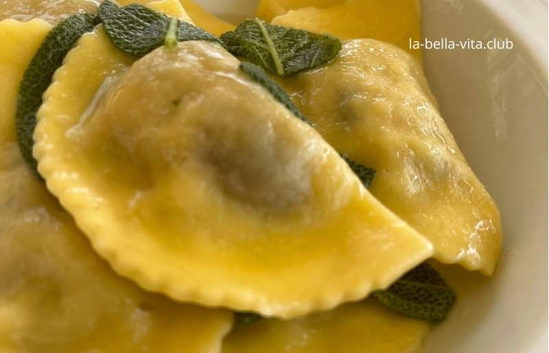 Ravioli with sage and butter, Italian specialities, here from Veneto