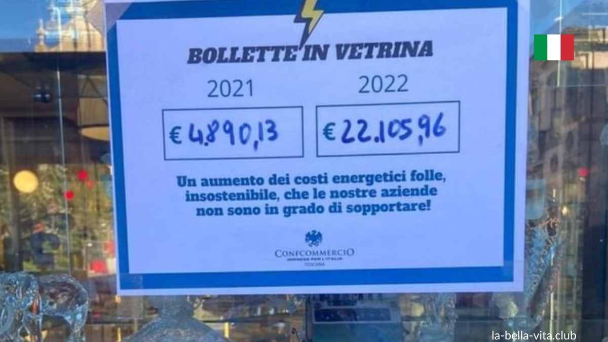 gastronomia rachunek za prąd w witrynie sklepowej we Włoszech