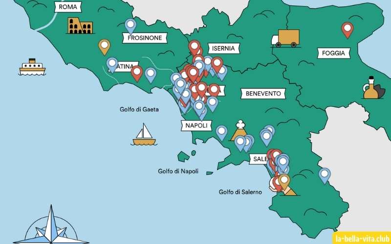 mozzarella, landkarte, italien, verbreitungsgebiet, produktion
