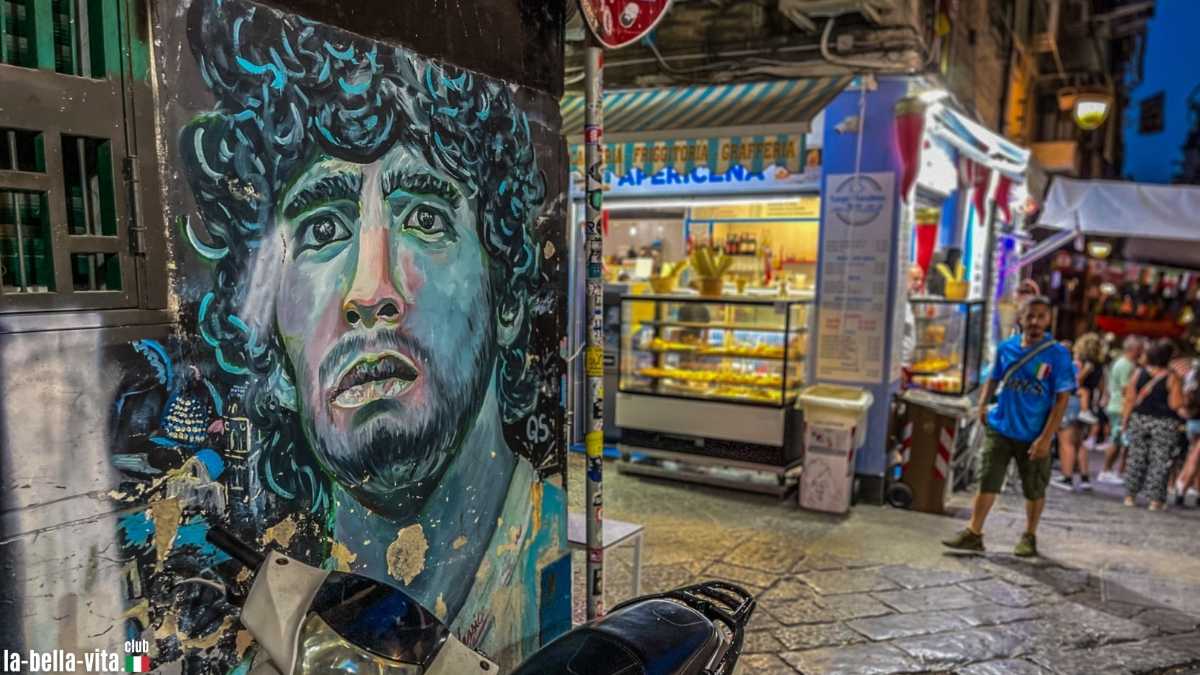 One of the hundreds of graffiti in the Spanish Quarter in Naples by Diego Maradona