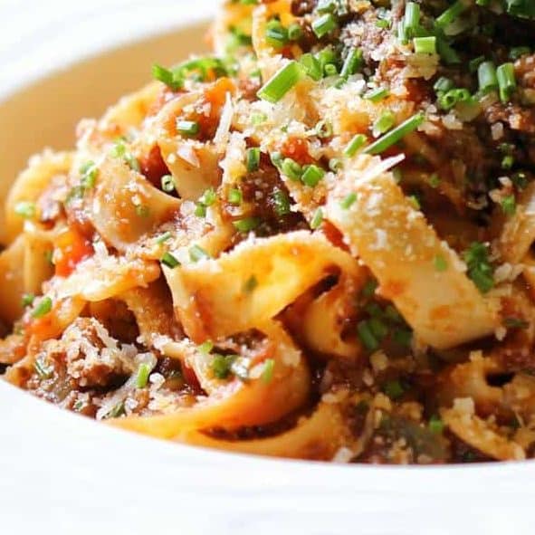 pasta dish on white ceramic bowl