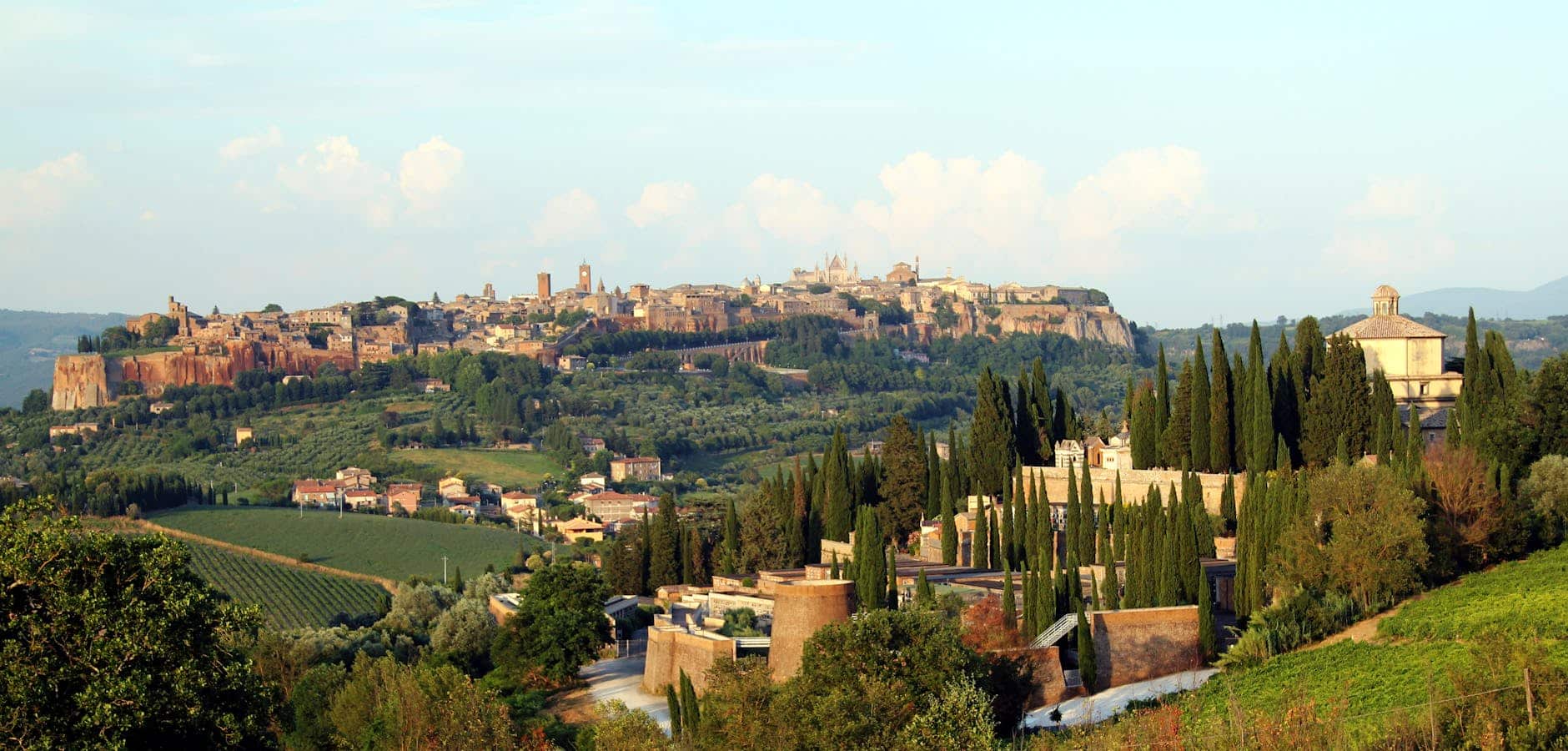 view of a hilltop town in summer